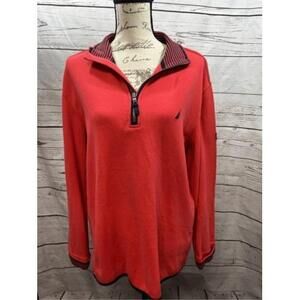 Nautica medium 1/4 pullover sweatshirt 100% cotton light red with blue‎ accents